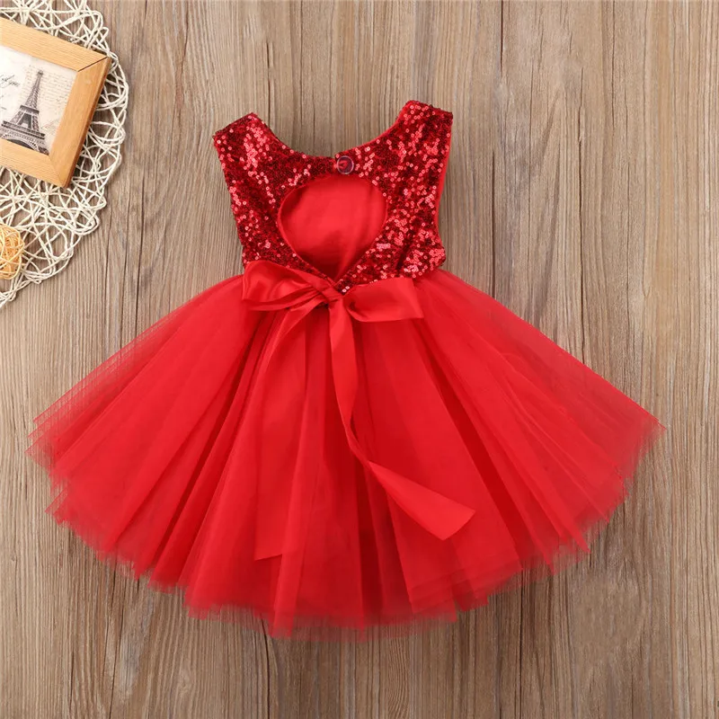 Pageant Party Dress Pink Red Ball Gown Formal Dresses Kids Baby Girl Princess Dress Tutu Tulle Back Hollow Out Outfits