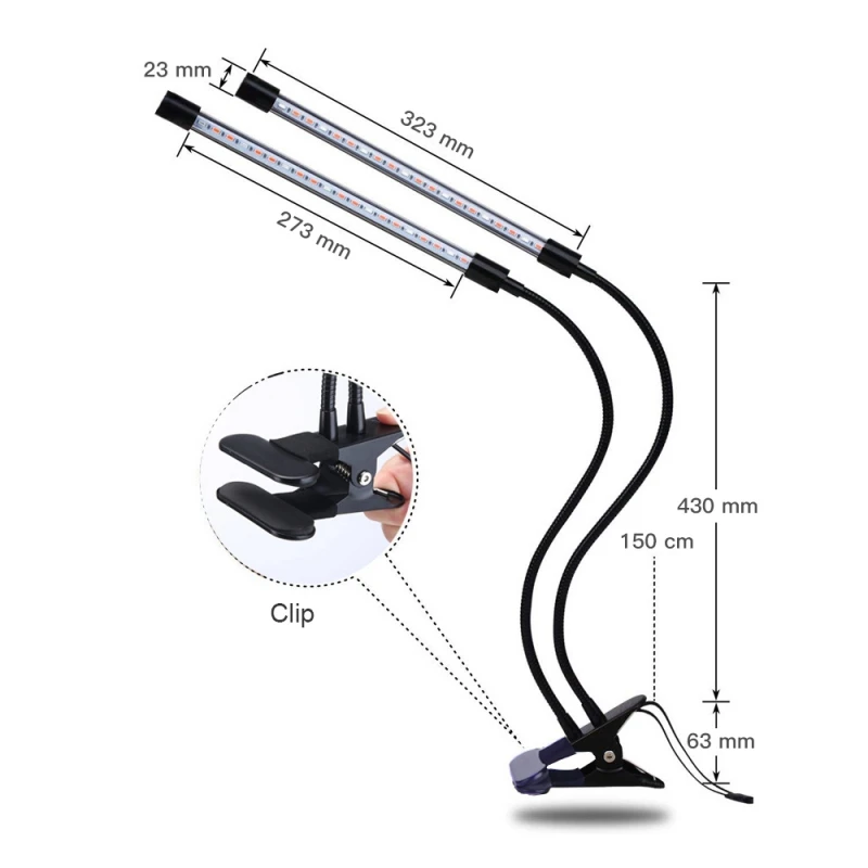 Регулируемый Gooseneck с двойной головкой, 9 уровней затемнения, 3 режима переключения света для садовых растений с красными синими светодиодами спектра