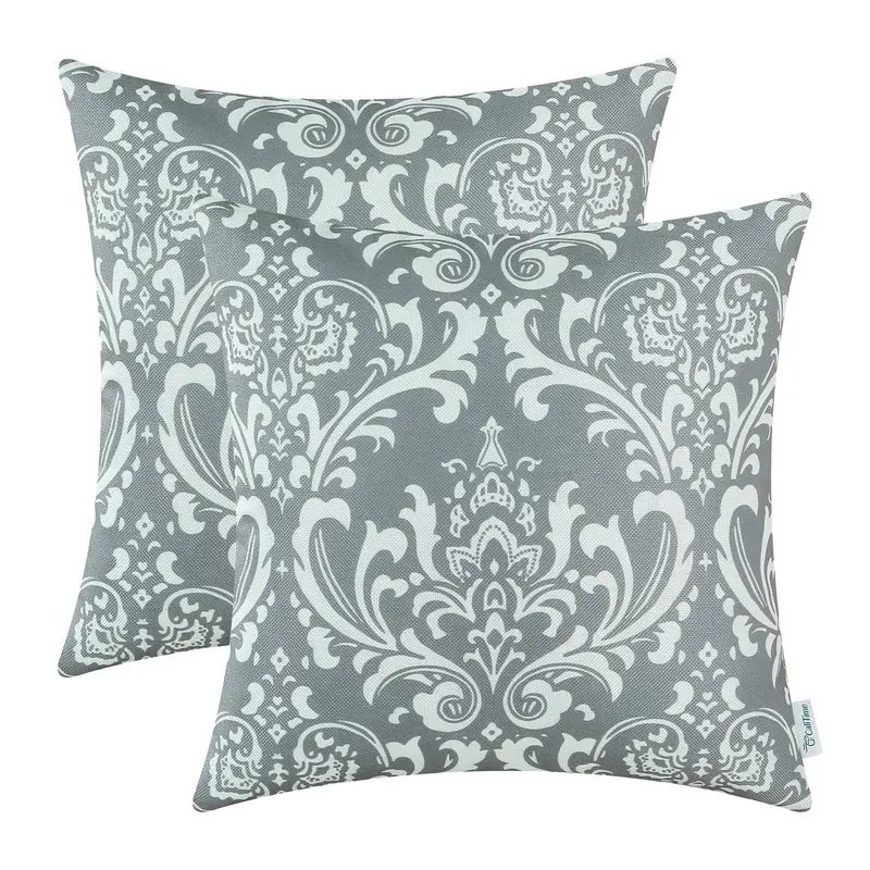 

2PCS Square CaliTime Cushion Covers Pillows Shell Floral Figure Geometric Home Decor 18" X 18"(45cm X 45cm) Gray