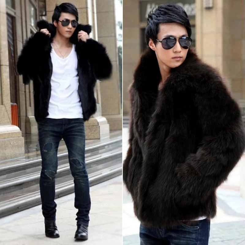 Fur jacket men black Clearance