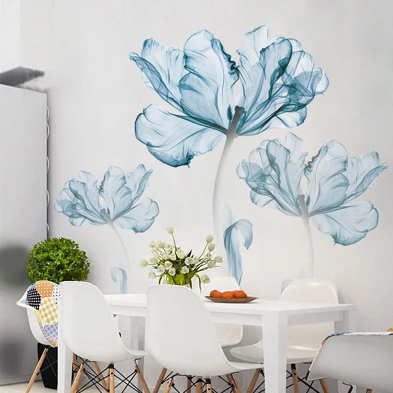 Günstig Neue 110*180 cm Große 3D Blaue Blume Wohnzimmer Dekoration Vinyl Wandaufkleber DIY Moderne Schlafzimmer Home Decor Poster Wall kunst
