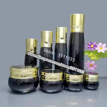 

10PCS 20ml 30ml 100ml Black Acrylic Lotion Pump Bottle with Flower Gold Cap Empty Black Cosmetic Cream Bottle Jar 15g 30g 50g
