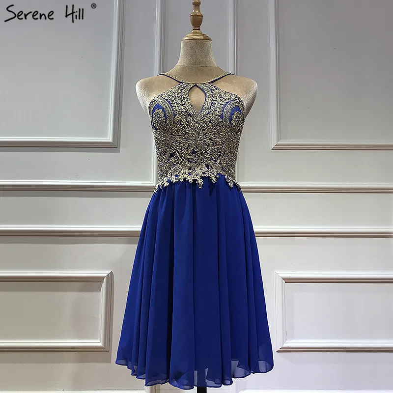

Blue Sleeveless Crystal Sexy Cocktail Dresses Fashion Knee-Lenght Cocktail Party Gowns 2019 Serene Hill LA60954
