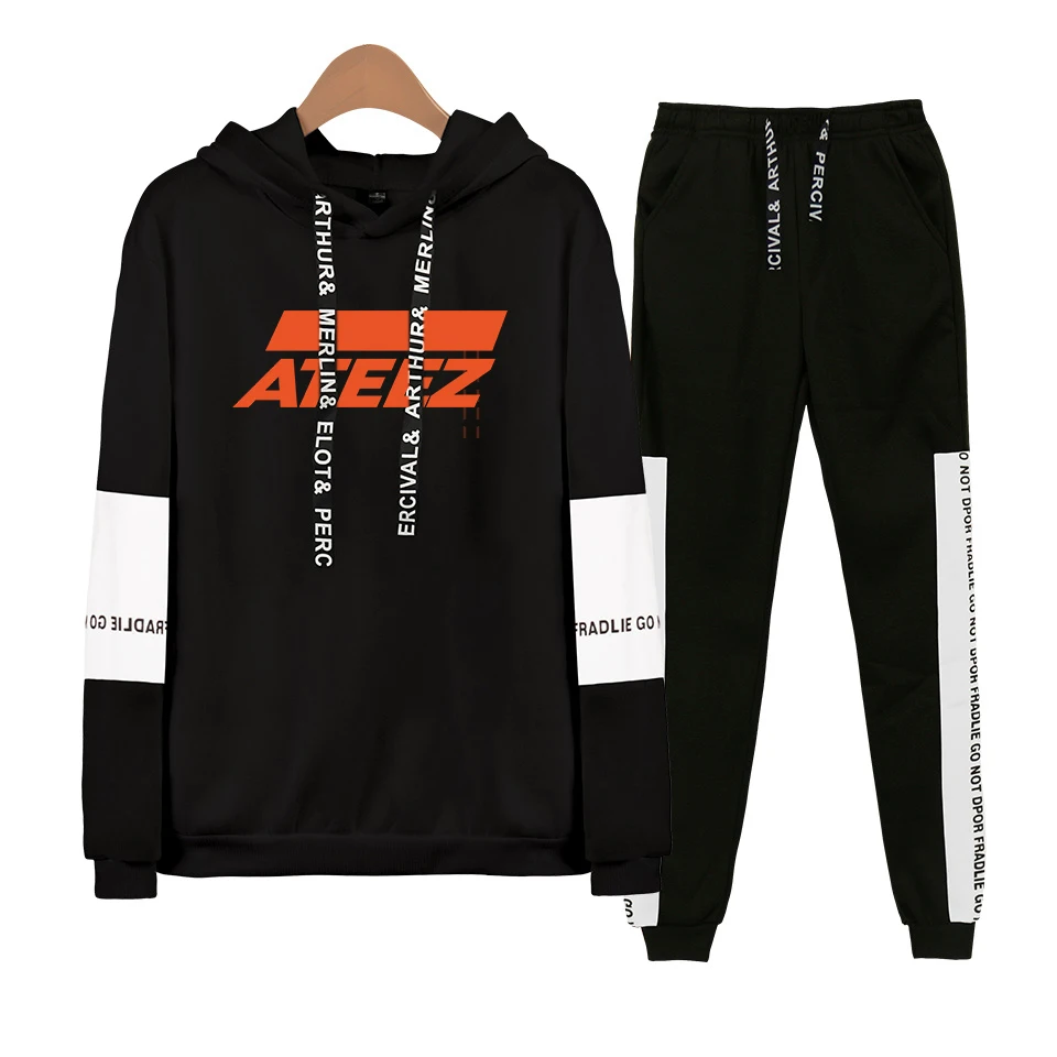 

KELUOXIN Kpop ATEEEZ Two Pieces Set Women Men Pullover Fleece Sweatshirt+Sweatpants Suits Hip Pop ATEEEZ Tracksuit Suit