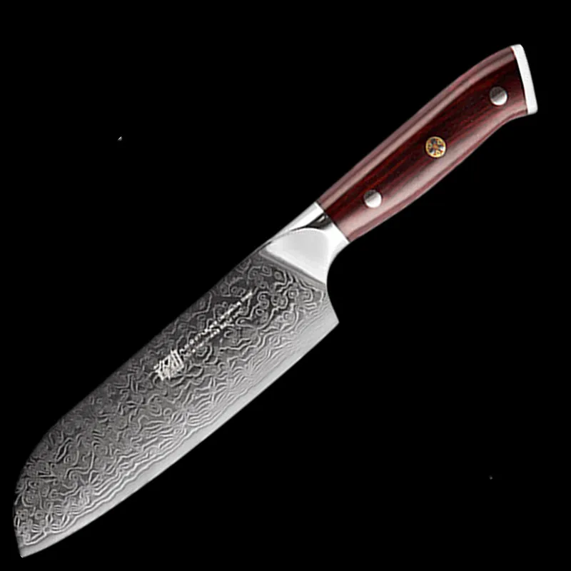 FINDKING AUS-10 Damascus Steel Rosewood Handle Japanese Damascus Kitchen Knife 7 inch Santoku Knife 67 layers Utility Knives