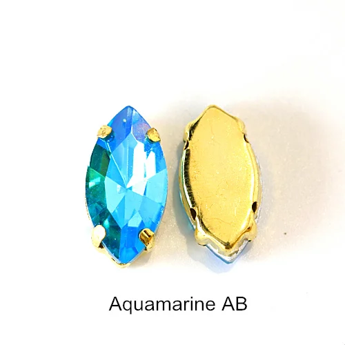 Aquamarine AB Стразы из разноцветного хрусталя в виде лошадиного глаза, стразы с золотыми когтями, стразы для свадебного платья B3540 - Цвет: Aquamarine AB