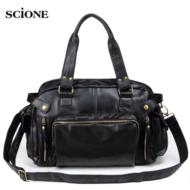 US $23.92 Men Leather Sports Bag Handbags Tote Gym Crossbody Men's Travel Shoulder Bags Briefcase Vintage Mes