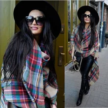 2014 Winter Women Scarves Large Tartan Scarf Pashmina Warp Shawl Acrylic Black Checked Hot sale
