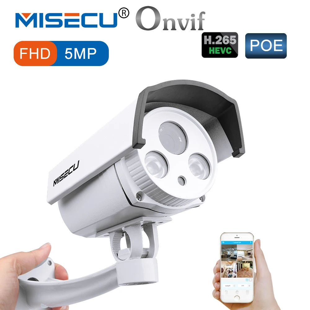 

MISECU H.265 Security POE IP Camera 5MP Metal Shell WDR Array LED Night Vision Motion RTSP Metal Outdoor Surveillance Camera