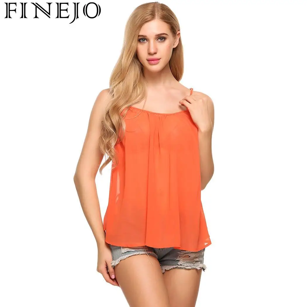 FINEJO Loose Strap Back Hollow Chiffon Women Camis Sexy Casual Beach | Женская одежда
