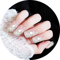 Девушки серебряный цвет блеск накладные ногти невесты довольно 3D Блестящий горный хрусталь поддельные ногти полное покрытие