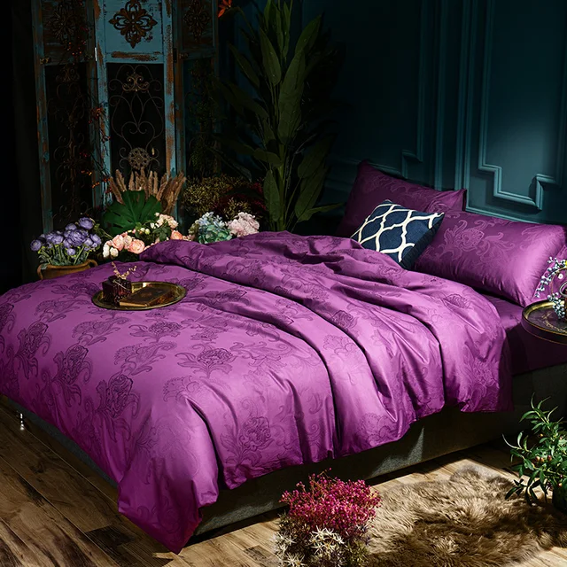Us 86 11 39 Off Cotton Silk Jacquard Grey Pink Purple Bedding Set Queen King Size Luxury Bed Bedsheet Duvet Quilt Cover Pillowcase In
