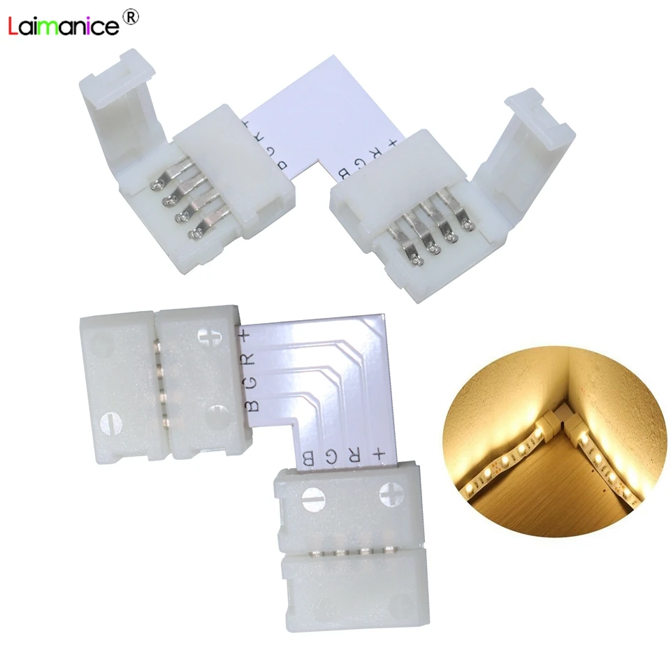 

5PCS 2pin/4pin/ 5Pin L Shape solderless LED Connector Corner Right Angle 8mm/10mm/12mm For 5050/3528 Single Color/RGB/RGBW Strip