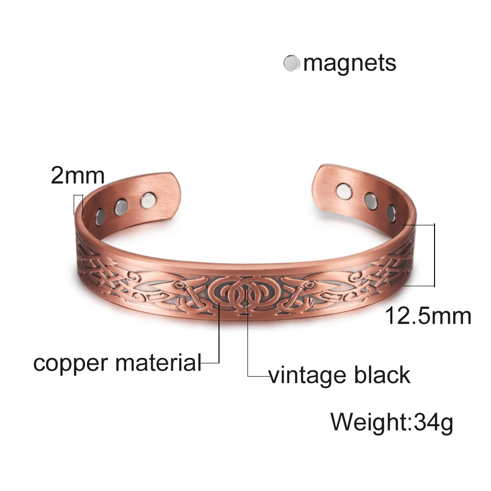Bangle Bracelet Vinterly Viking Bracelets Women Energy Pure Copper Magnetic Bangles Male Unisex Vintage Adjustable Open Cuff Jewelry Resizable