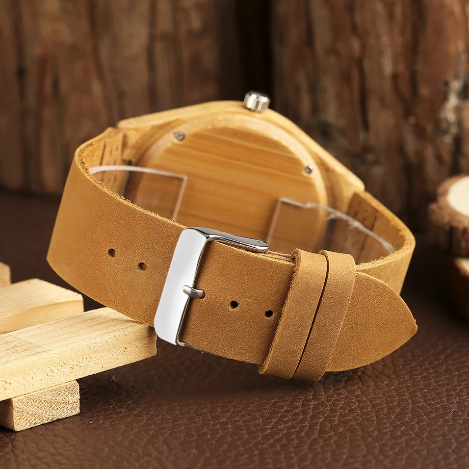 Men's Creative Watches Natural Hanmade Flying Eagle Running Horse Unique Wooden Bamboo Watch Male Genuine Leathe Pin Buckle      (23)