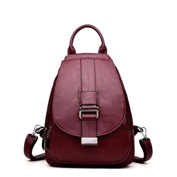 

2019 Women Leather Backpacks Sac A Dos Vintage Female Backpack Travel Ladies Bagpack Preppy Mochilas School Bags For Girls New
