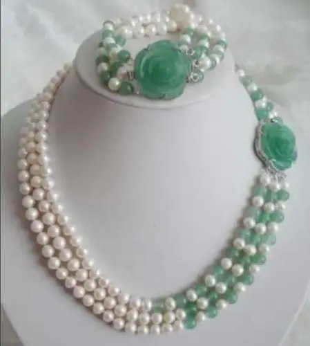 

shippingWhite Akoya Pearl Natural Emerald Necklace Bracelet Set AAA+
