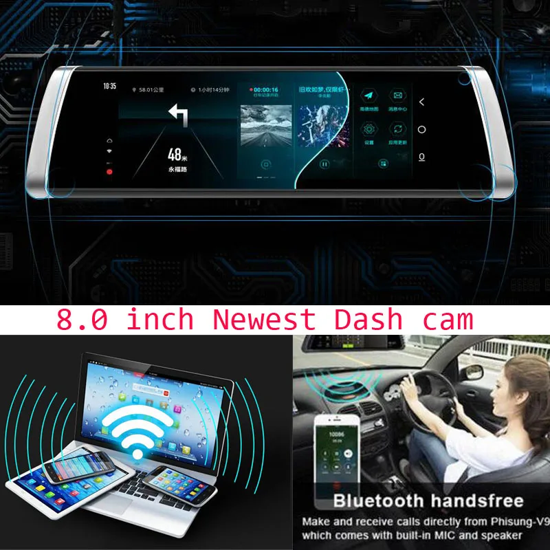 

2018 Newest 8.0 inch Car Dvr Stream Rearview Mirror Camera LDWS GPS Track Touch Screen Full HD 1080P Car Dvrs Recorder Dash cam