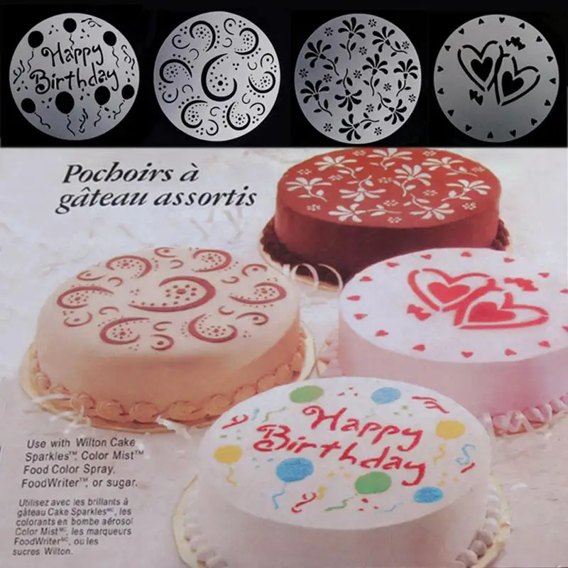 Pochoirs A Gateaux Moule A Spray Tamis D Impression Decoration Sugarcraft Outils De Decoration De Gateaux D Anniversaire Et De Mariage Accessoires De Cuisine 4 Pieces Aliexpress