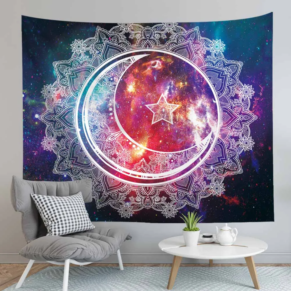 

Psychedelic Galaxy Moon Tapestry Mandala Elephant Wall Hanging Tapestry Blanket Table Cloth Printed Dorm Decor Hippie Tapestry
