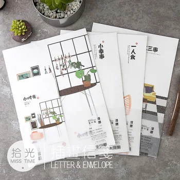 

9pcs/Set 3 envelopes + 6 writting paper Daily Life Series Paper Envelope For Gift Korean Stationery