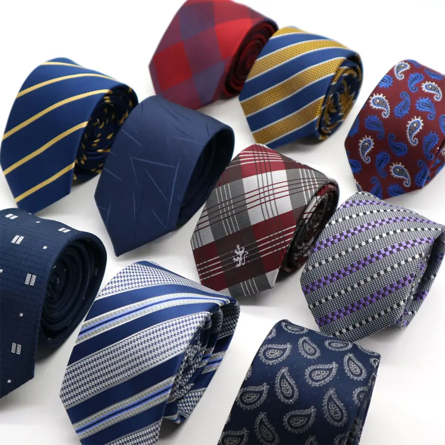 Новые 6 см мужские Узкие галстуки из полиэстера, Шелковый узкий галстук на шею в полоску, в горошек, с узором пейсли, мужские галстуки для свадебной вечеринки, красные, черные, желтые тонкие галстуки