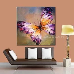 Hand Painted Abstract Purple Butterfly Oil Painting On Canvas Abstract Butterfly Wall Art Pictures For Living Room Home Decor