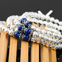 925 натуральный Лазурит 108 серебро бусины ручной браслет, серебряные ювелирные женщины браслет