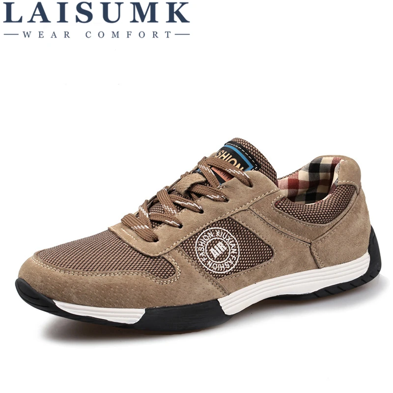 Laisumk En Nouvelle Plein Zapatos Cuir De Qualité Haute Hombre Air Arrivée Chaussures khaki Chaussures Hommes Casual Maille 2018 Véritable gray Noir dx8qE6wdf