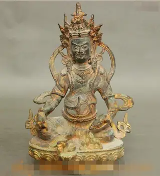 

Free shipping S03026 8" Chinese Bronze Tibet Buddhism Yellow Jambhala Mouse Buddha Lotus Seat Statue