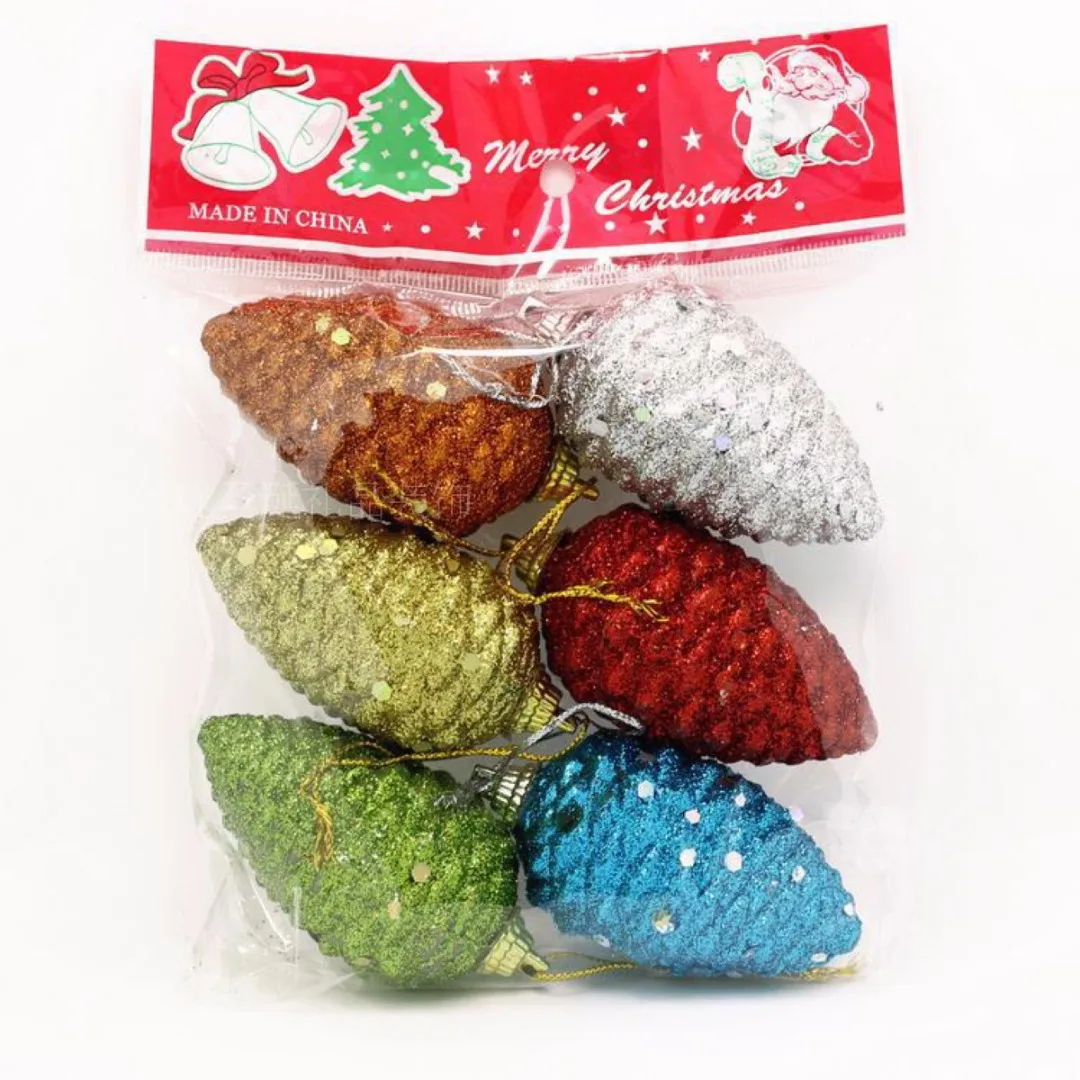 6Pcs Glitter Pinecone Hanging Decor Christmas Tree Ornament Party Home Decor
