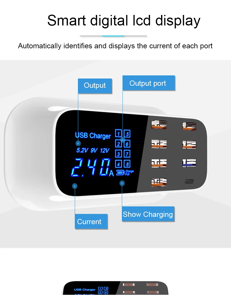 Многопортовое USB зарядное устройство 8 портовый концентратор Быстрая зарядка QC 3,0 Быстрая зарядка несколько светодиодный настольный usb зарядная станция EU US UK Plug