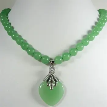 

8mm light green jade necklace heart jade pendant 5.27