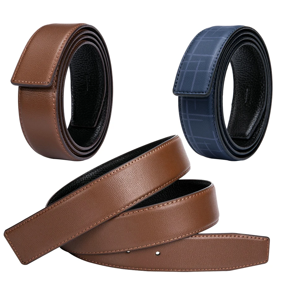 DiBanGu Pin Belt Without Buckle Leather Belt For Business Men Blue Brown Belts Cowhide Genuine Leather