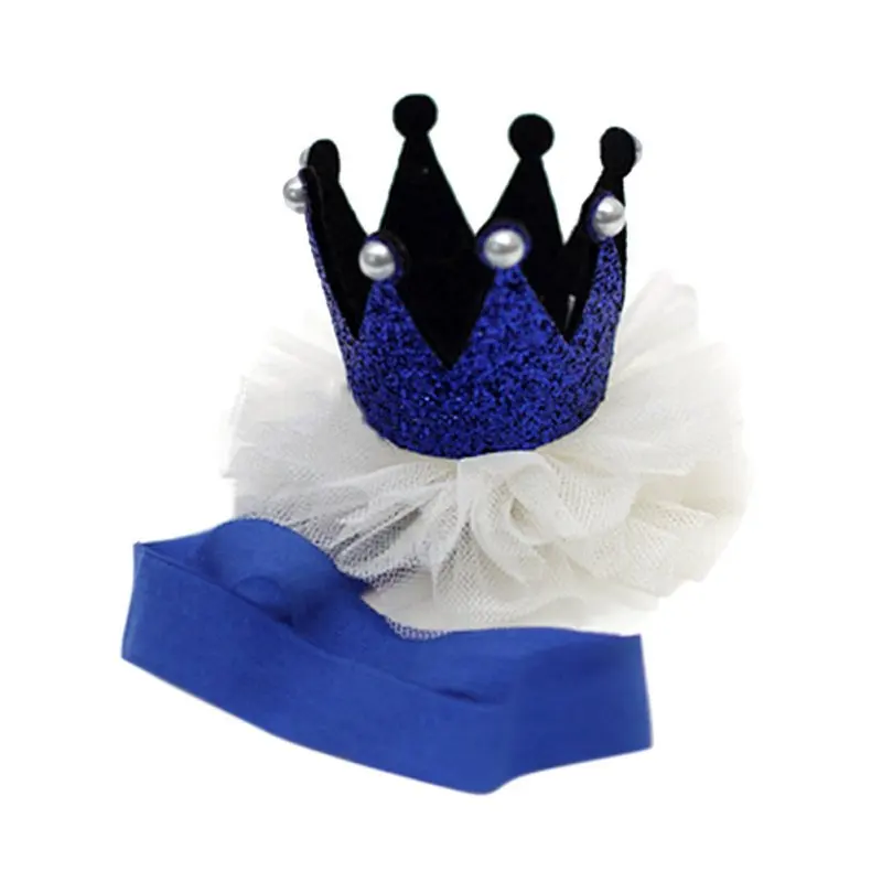 Королевская корона для маленьких девочек на день рождения, блестящая повязка на голову для малышей, эластичная сетчатая Жемчужная Повязка на голову, аксессуары для волос, Детская повязка на голову для принцессы - Цвет: L