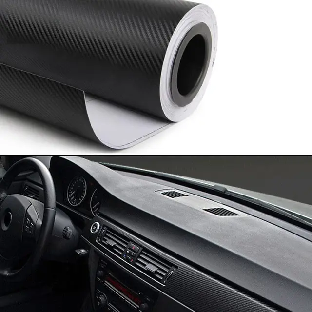 Car Dashboard Vinyl Wrap Decal Sticker 30x125cm Black Carbon Fiber