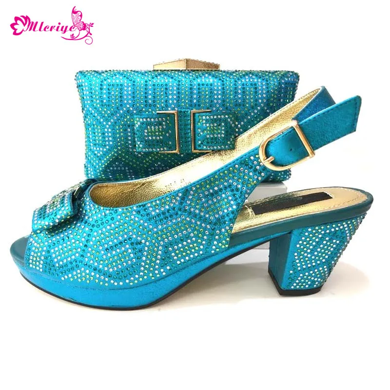 

2018 s.blue Color Fashion Italian Shoes With Matching Bags Comfortable High Heel Women Shoes and Bag Set For Party