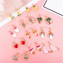 Модные летние ювелирные изделия, серьги-капли с фруктами, животными, ананас, клубника, мороженое, висячие серьги для женщин, подарок для девочек