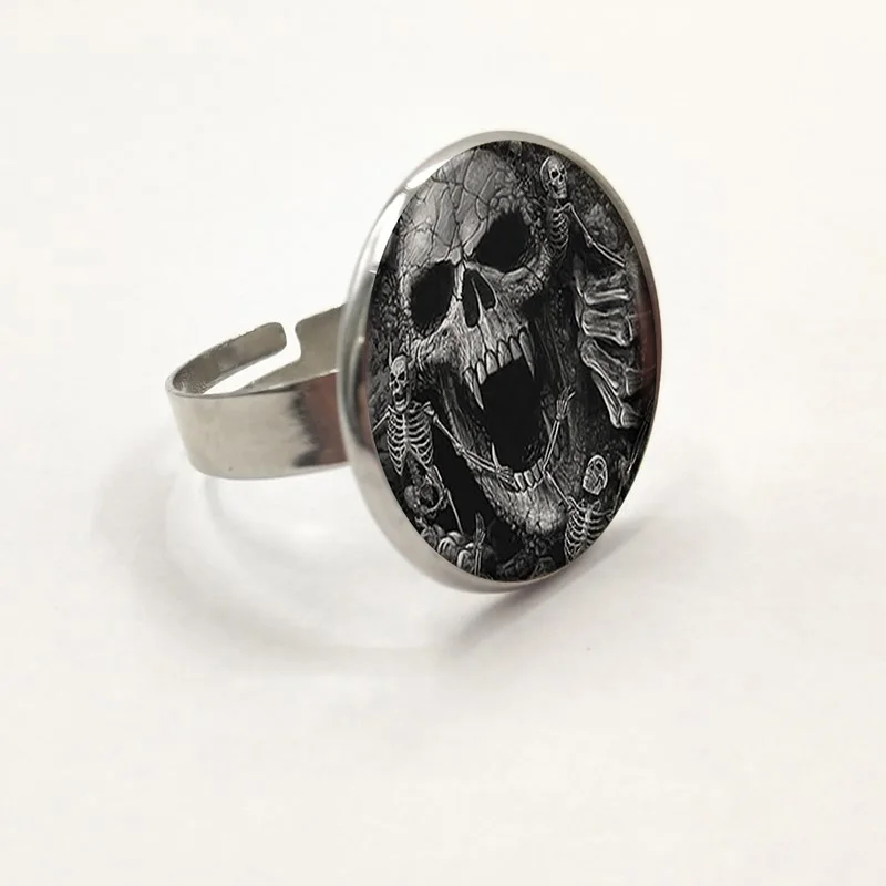 

Skull Pendant Vintage Skeleton Ring Silver Accessories Glass Photo Jewelry Fashion Ring