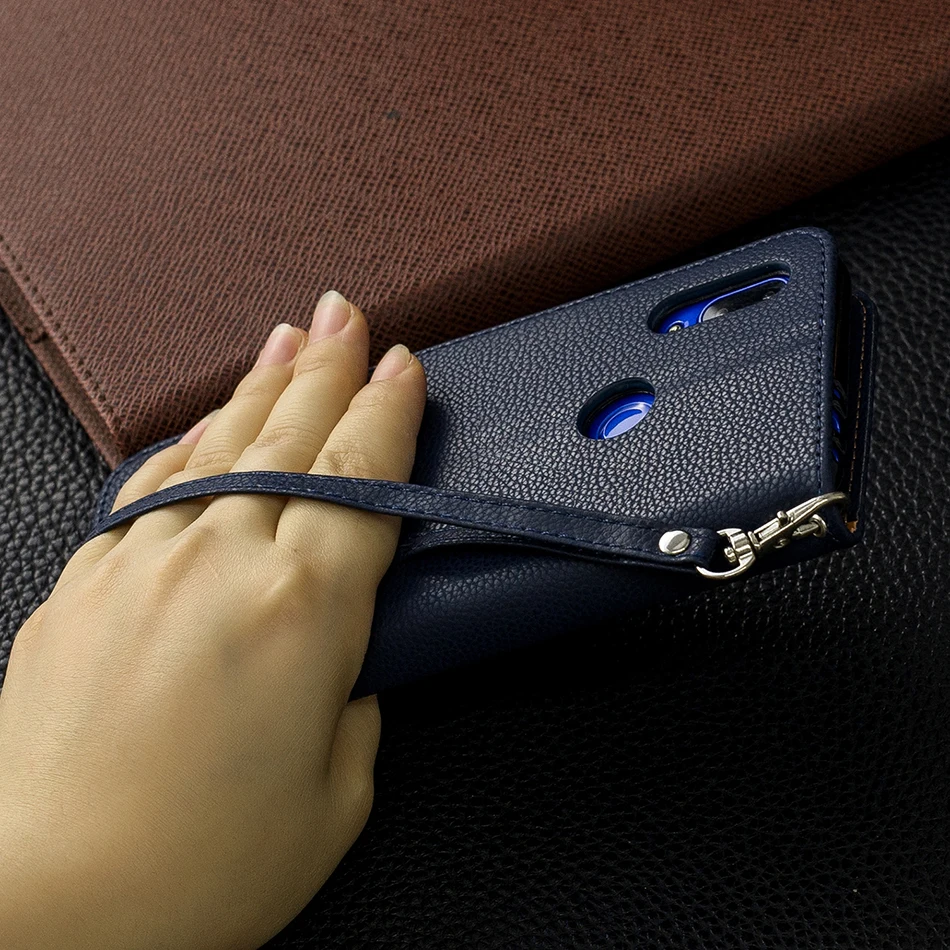 Роскошный чехол бумажник с зернистой фактурой для Redmi Note 7 однотонный Чехол
