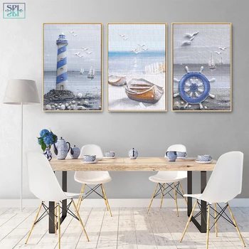 

Nordic Sea Beach Landscape Decorative Paintings Sailing Boat Seascape Posters Wall Art Canvas Hd Print Bedroom Decor Picture