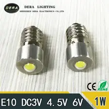 2pieces/lot Hot selling E10 1W 6V 3V LED For Focus Flashlight Replacement Bulb Torches Emergency Work Light Pure cold White