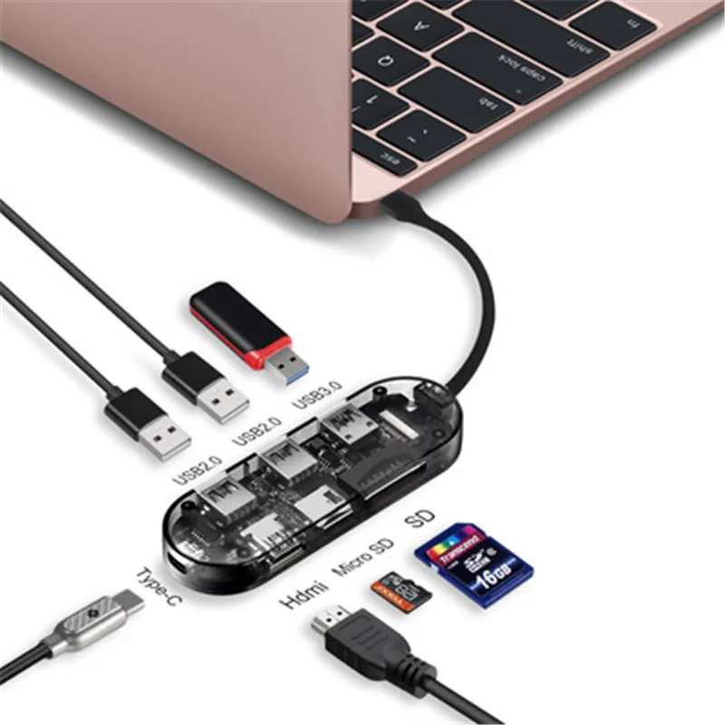 Адаптер usb Type C многопортовый адаптер HDMI выход Gigabit Ethernet SD+ Micro SD карты порты 3 usb порта для MacBook Pro samsung