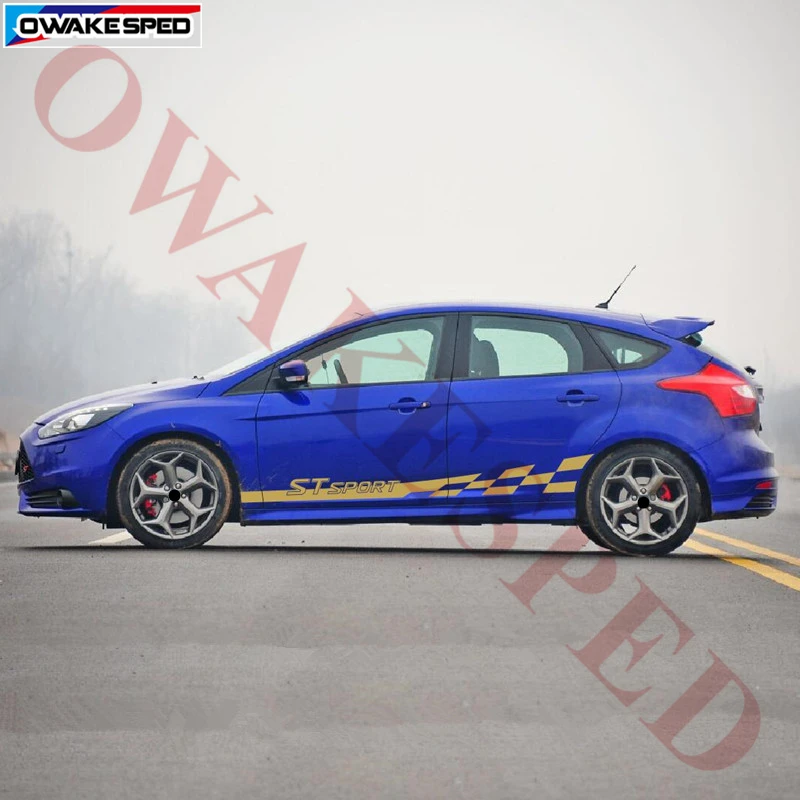 Гоночный флаг полосы автомобиля стикеры s для ford для focus ST RS Спорт графика виниловая наклейка автомобильная дверь боковая юбка наклейка