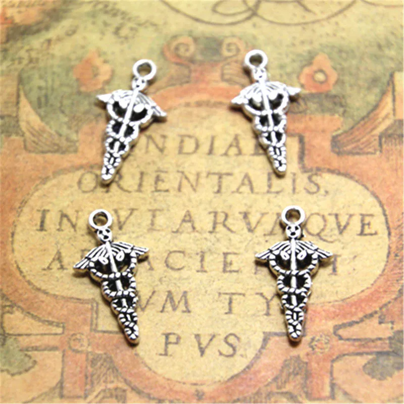 30 шт. Подвески caduceus Античные тибетские серебряные медицинские 12x23 мм|charm pendant|medical