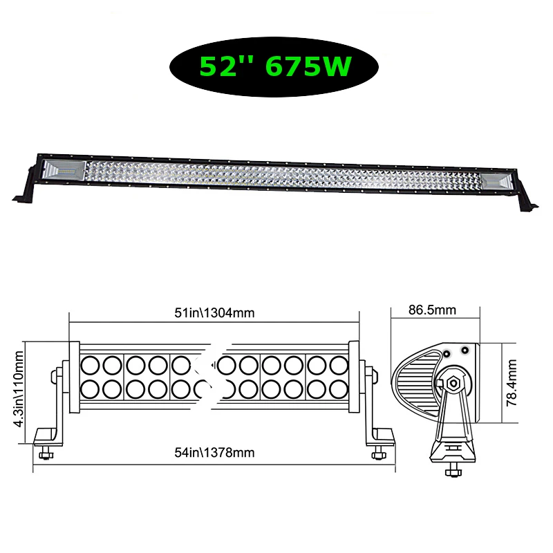 52 дюйма 7D 675 Вт светодиодный бар светодиодный рабочий светильник бар вождения светильник светодиодный светильник Луч Offroad Лодка автомобиль тягач 4x4 внедорожник ATV 12V 24V