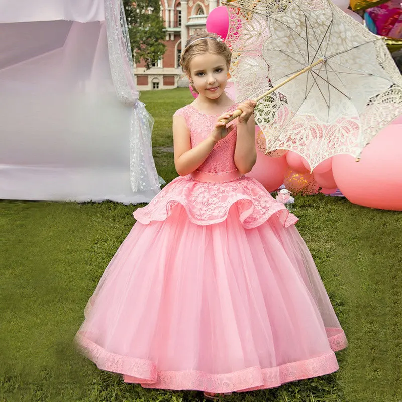 Г. Платья с цветочным узором для девочек-подростков; платье принцессы; детская вечерняя одежда; Вечерние платья подружки невесты на свадьбу, выпускной вечер для детей - Цвет: Pink