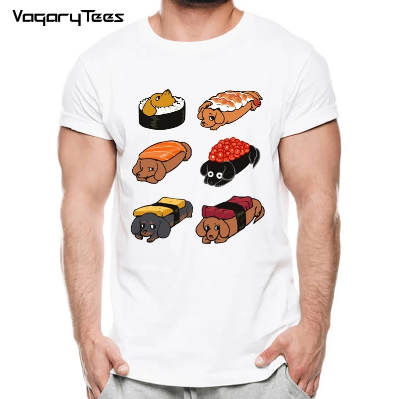 

Funny Creative Frenchie Pug Daschunds Sushi Design T-Shirt Fashion Animal Food Printed T Shirt Men Male Novelty Hipster Tee Tops