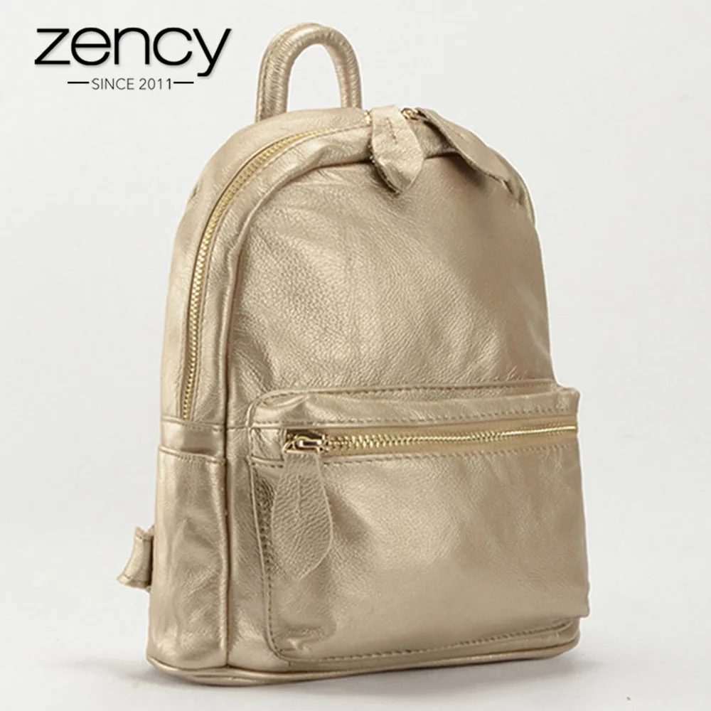 

Zency New Design 100% Genuine Leather Women Backpack Preppy Style Schoolbag For Girls Ladies Travel Bag Bronze Knapsack Holiday