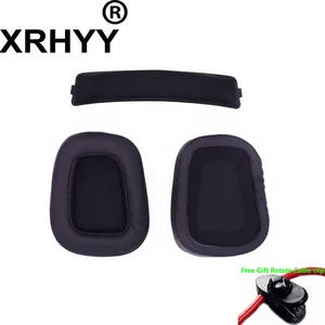 XRHYY Black Replacement PU Leather Earpads & Top Headband Cushion Repair Parts Ear Pad Set For Logitech G633 G933 Headphones